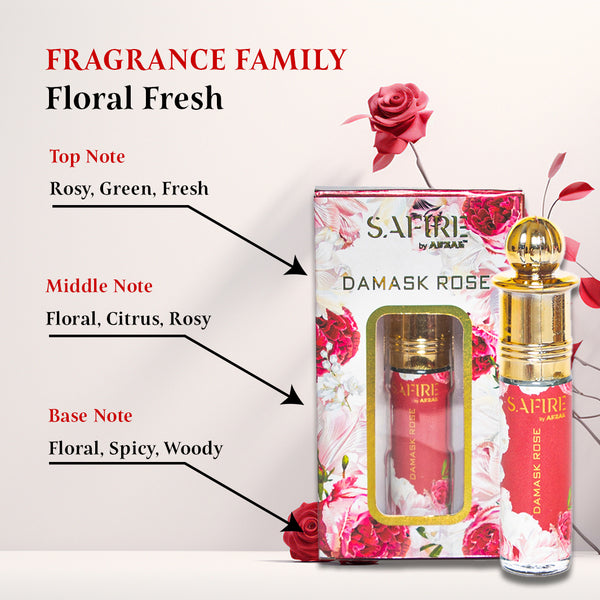 SAFIRE Damask Rose Roll-On Perfume Oil – 6ML,Premium Alcohol-Free for Unisex, Long-Lasting Fragrance Floral