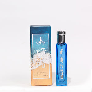 Urban Scent Blue Crush Eau De Parfum for Men 15ml bottle and box packaging on a white background.