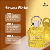 Directions for use of Sun And Sand Perfume by Urban Scent, featuring steps for application and refreshing.