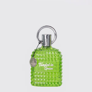 Tangled In Green Eau De Parfum bottle showcasing the unique green design for women in a 100ml size.