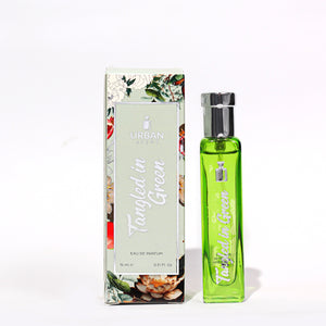 Tangled In Green Eau De Parfum 15ml bottle with packaging designed for women, showcasing a vibrant and refreshing fragrance.