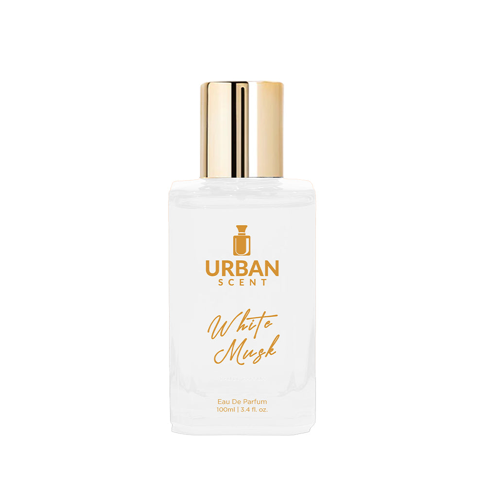 Urban Scent White Musk Eau De Parfum 100ml bottle, showcasing a soft and elegant fragrance for unisex.