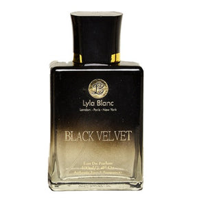 Lyla Blanc Black Velvet Eau De Parfum bottle for men - 100ML, elegant fragrance showing sophistication and charm.