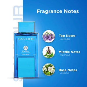 Lyla Blanc Saviour Blue Spice Eau De Parfume fragrance notes: lavender, patchouli, jasmine.