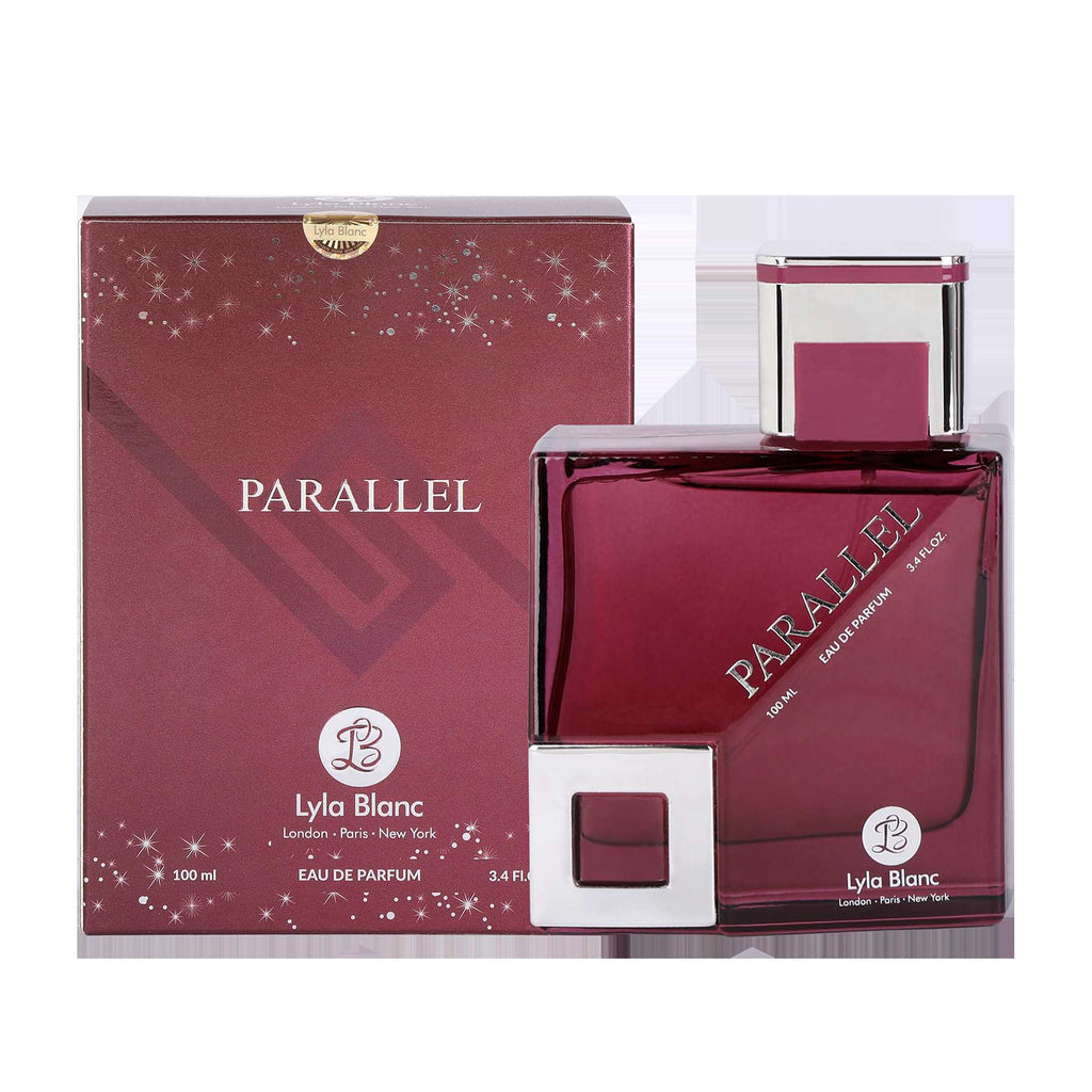 Lyla Blanc Parallel Amber Rush Eau De Parfum 100 ML with luxurious packaging shown in the image.