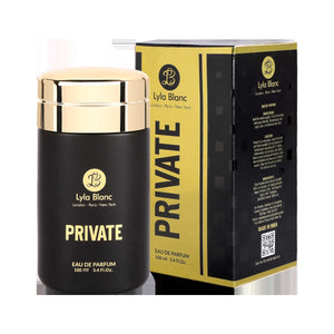 Lyla Blanc Dark Wood Eau De Parfum for Men 100ml in sleek black bottle with gold accents and packaging.