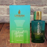 Urban Scent Island Water Unisex Eau de Parfum 100ml bottle and packaging on wooden background.