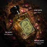 Aseel Premium Luxury Perfume for Men and Women displayed on a bed of dried flowers, showcasing its notes.