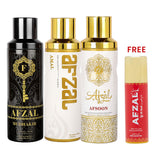 AFZAL Premium Non Alcoholic AFSOON, AMAL & MUDHAKIR Deodorant + 50ML TAJ AL ARAB (PACK OF 3)