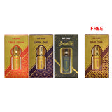 NON ALCOHOLIC GOLDEN DUST, MUSK DHIRAM, PARALLEL FREE WHITE OUDH ATTAR