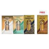 NON ALCOHOLIC MUKHALLAT BADAR, LAYLATUL JUMA, WHITE MUSK (PACK OF 3) FREE WHITE OUDH ATTAR NON ALCOHOLIC MUKHALLAT BADAR, LAYLATUL JUMA, WHITE MUSK (PACK OF 3) FREE WHITE OUDH ATTAR