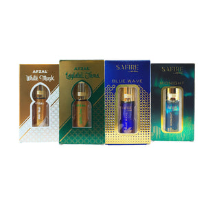 Afzal White Musk Laylatul Juma Blue Wave Midnight Roll On Attar Combo for Men and Women - 6ML (SET of 4)