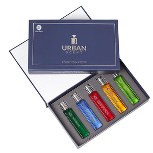 Assorted Luxury Perfume Gift Set For Men featuring 5 different fragrances in a premium presentation box.