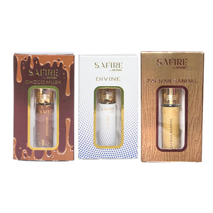 Choco Musk Divine and Zafran Sandal Roll On Attar Combo for Men and Women - 6ML SET of 3 by Safire