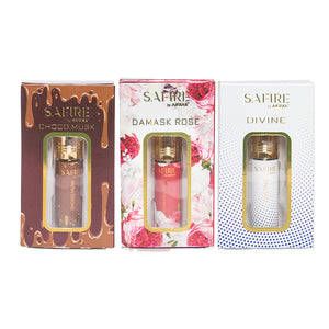 Safire Choco Musk, Damask Rose and Divine Roll On Attar Combo for Men and Women - 6ML (SET of 3)