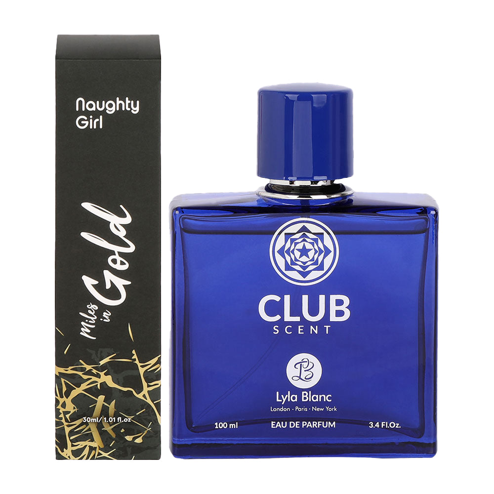 Lyla Blanc Club Blue Cedar and Miles In Gold EDP Combo for Men and Women