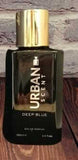 Urban Scent Deep Blue Eau de Parfum bottle on wooden surface, 100ml size, refreshing unisex fragrance.