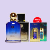 Lyla Blanc New Black Velvet & Ultraviolet Premium Long Lasting EDP For Men and Women 190 ML Pack of 2+Free Safire Midnight & Blue Wave Attar Roll On