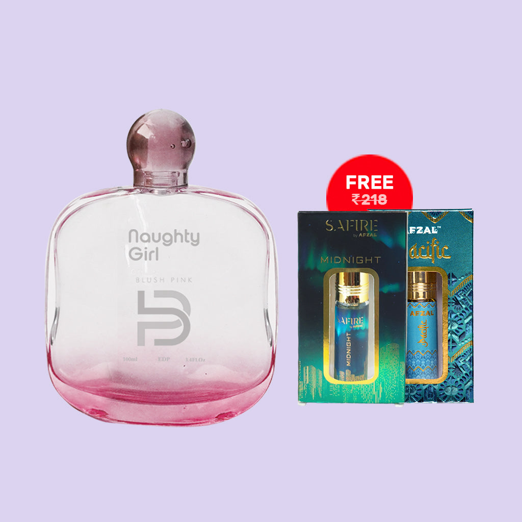 Naughty Girl Blush Pink For Women 100ml EDP+Free Afzal Pacific & Safire Midnight Attar Roll On - SPECIAL COMBO