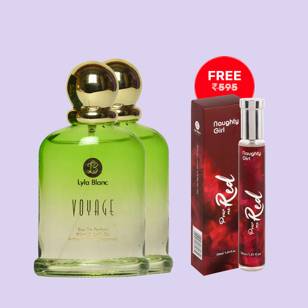 Lyla Blanc New Voyage Premium Long Lasting EDP For Women 180 ML Pack of 2+  Free Naughty Girl EDP Pour Me Red Perfume for Women