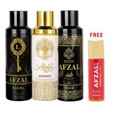 AFZAL Premium Non Alcoholic NOOR, RAHMA & AFSOON Deodorant + 50ML MUKHALLAT OUDH (PACK OF 3)