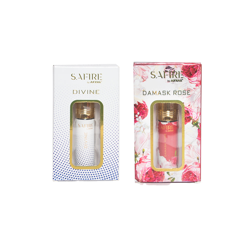 SAFIRE DAMASK ROSE & DIVINE ATTAR (COMBO PACK 6ML*2) ROLL-ON ALCOHOL FREE PERFUME OIL FOR MEN AND WOMEN