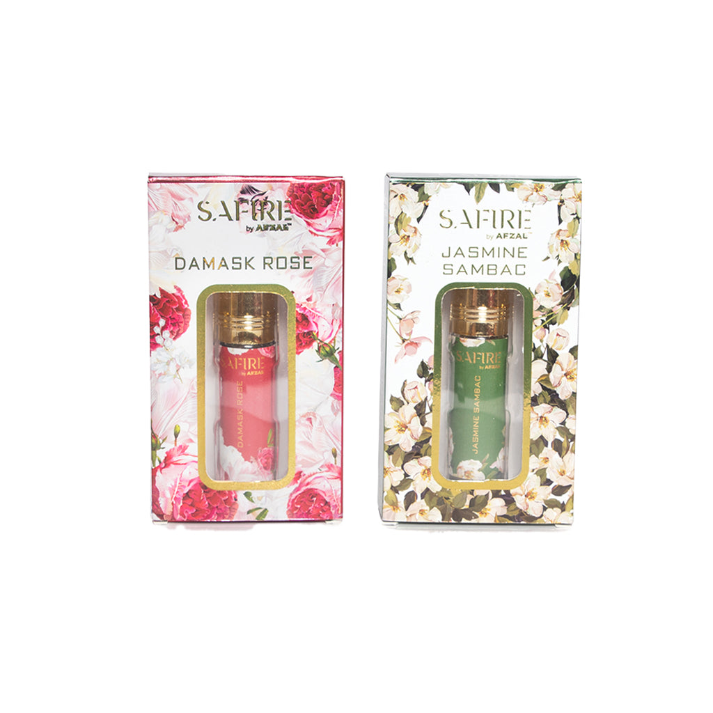 SAFIRE DAMASK ROSE & JASMINE SAMBAC ATTAR (COMBO PACK 6ML*2) ROLL-ON ALCOHOL FREE PERFUME OIL FOR MEN AND WOMEN
