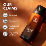 Urban Scent Smoking Gun Deodorant body spray showcasing claims of FDA approval and long-lasting freshness.