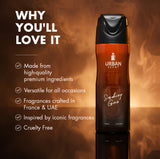 Urban Scent Smoking Gun Deodorant body spray highlighting premium ingredients and versatility for all occasions.
