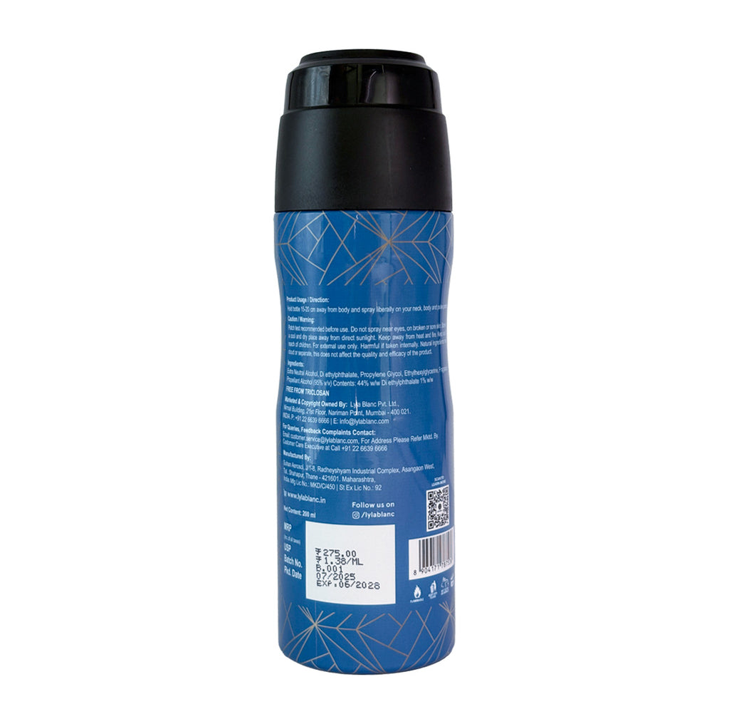 Cobalt Iris Deodorant 200ml bottle showcasing floral and musky notes for unisex fragrance.