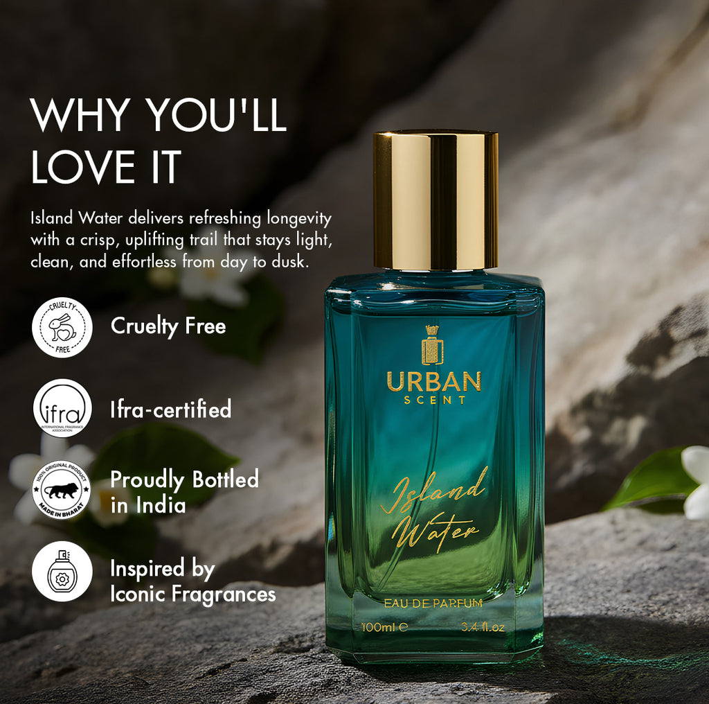 Urban Scent Island Water Unisex Eau de Parfum bottle with refreshing longevity features.
