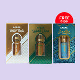 AFZAL WHITE MUSK & LAYLATUL JUMMA ATTAR ROLL ON WITH FREE AFZAL PACIFIC ATTAR - FESTIVE COMBO