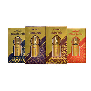Afzal Mukhallat Badar Golden Dust White Oudh Musk Dhiram Roll On Attar Combo for Men and Women - 6ML SET of 4