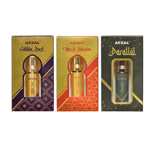 Afzal Golden Dust Musk dhiram and Parallel Roll On Attar Combo for Men and Women - 6ML (SET of 3)