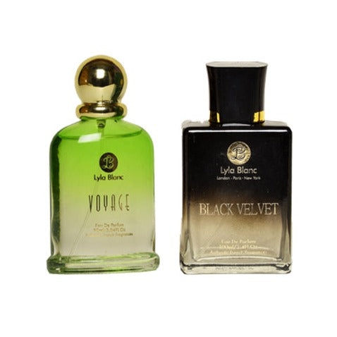 Lyla Blanc New Black Velvet & Voyage Premium Long Lasting Fresh and Floral EDP For Men and Women 100 ML Pack of 2
