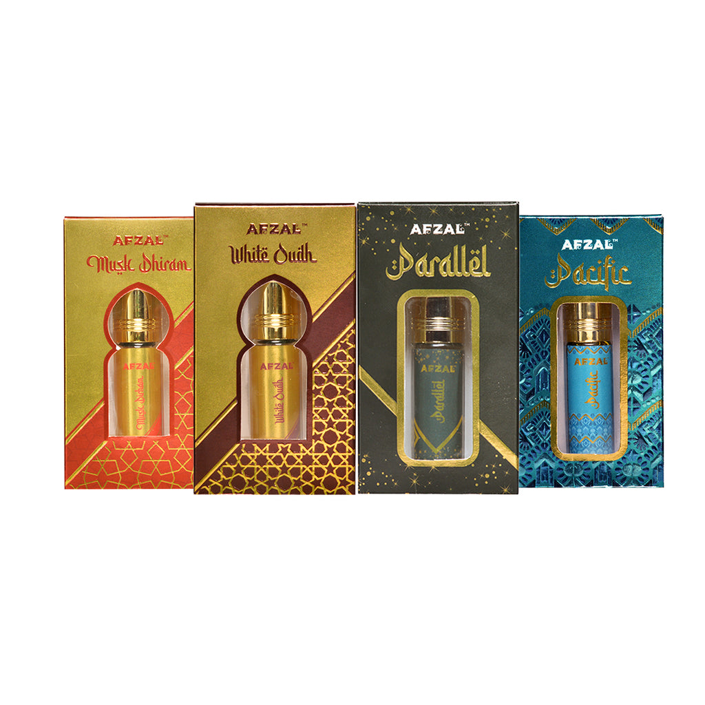 AFZAL WHITE OUDH MUSK DHIRAM PARALLEL PACIFIC 6ML ATTAR ROLL ON PK4