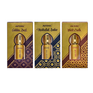 Golden Dust Mukhallat Badar and White Oud Roll On Attar Combo for Men and Women - 6ML set of 3 perfumes by Afzal.