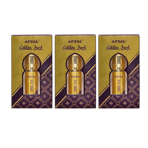 Afzal Golden Dust Roll On Attar Combo for Men and Women - 6ML (Pack of 3) in elegant packaging.