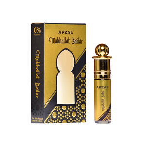 Mukhallat Badar Roll On Attar Combo packaging and bottle for men and women, 6ML, alcohol-free by Afzal.