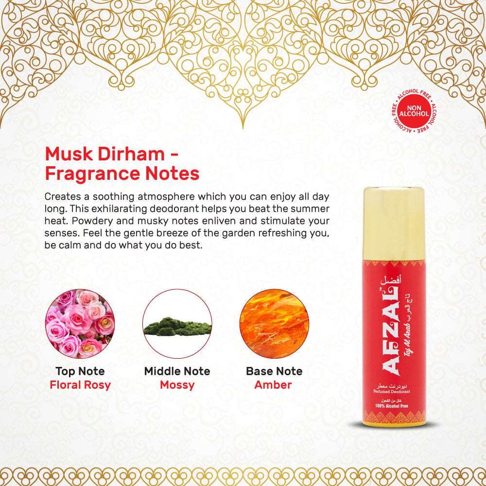 Afzal Non-Alcoholic Taj Al Arab Musk Dirham Combo Deodorants