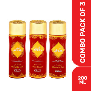 AFZAL Non Alcoholic Mukhallat Oudh Musk Dirham and Mukhallat Erum Deodorant Combo Pack of 3 for Men and Women
