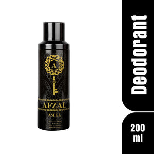 Aseel Deodorant Body Spray from Afzal, non-alcoholic, 200ml, suitable for men and women, luxurious Oriental Wood fragrance.