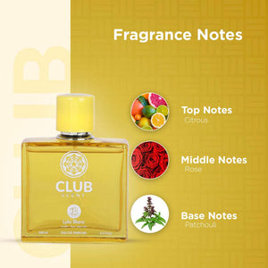 Club Yellow Bloom Eau De Parfum with fragrance notes of citrus, rose, and patchouli.