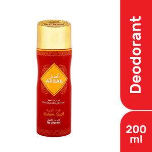 Afzal Non Alcoholic Gulabe Oudh Deodorant Body Spray for Men and Women – 200ml, luxurious unisex fragrance, long-lasting scent.