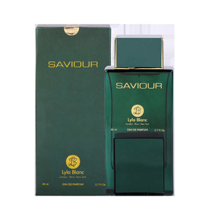 Lyla Blanc Saviour Saffron Leather Eau De Parfum for Men - 80 ML bottle and packaging.